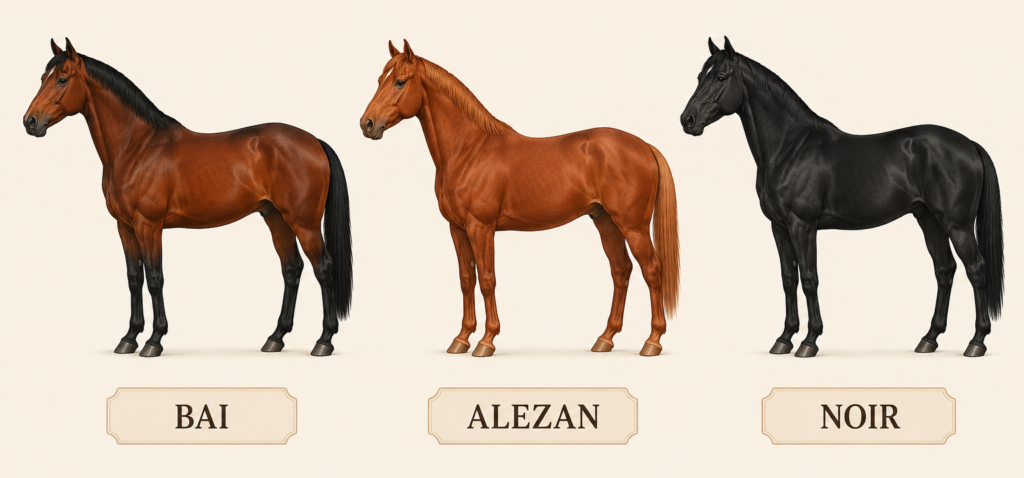 Les 3 robes de base du cheval : bai, alezan et noir
