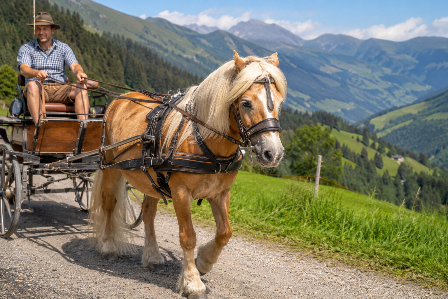 Haflinger en randonnée ou attelage en montagne