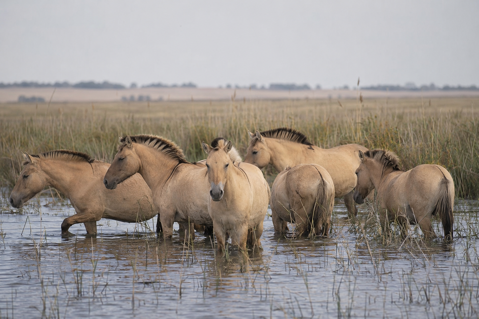 Chevaux Henson isabelle en liberté dans les marais de la baie de Somme