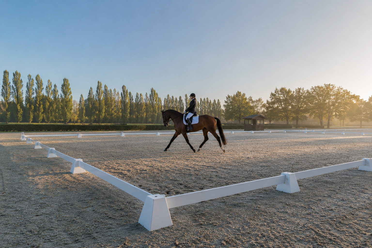 Carrière de dressage avec ses lices blanches