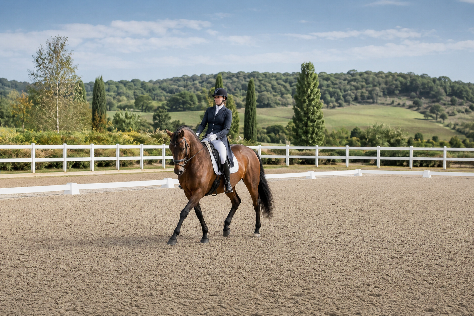 Cavalier exécutant un cercle dans une carrière de dressage