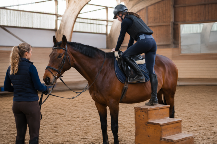 Monter et descendre à cheval, tenir ses rênes