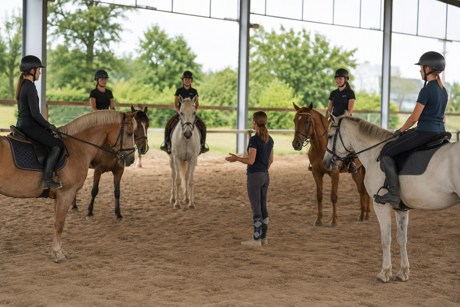 Cours d'équitation collectif en club