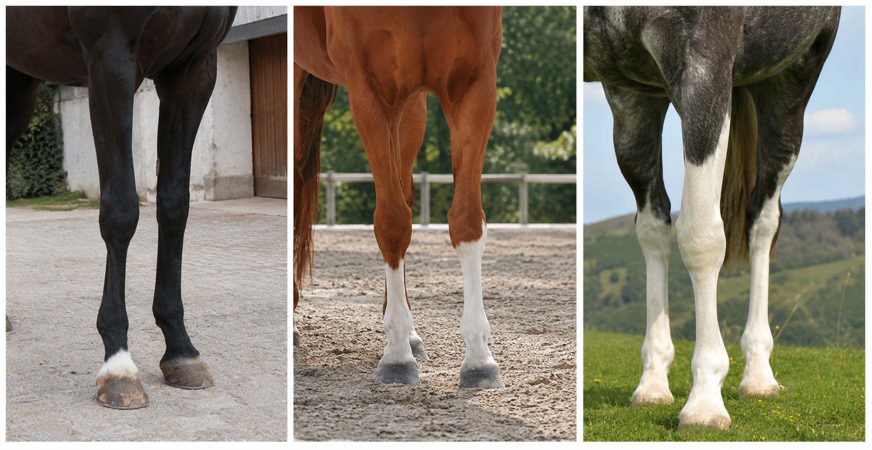 Trois autres chevaux avec des balzanes de hauteurs variées