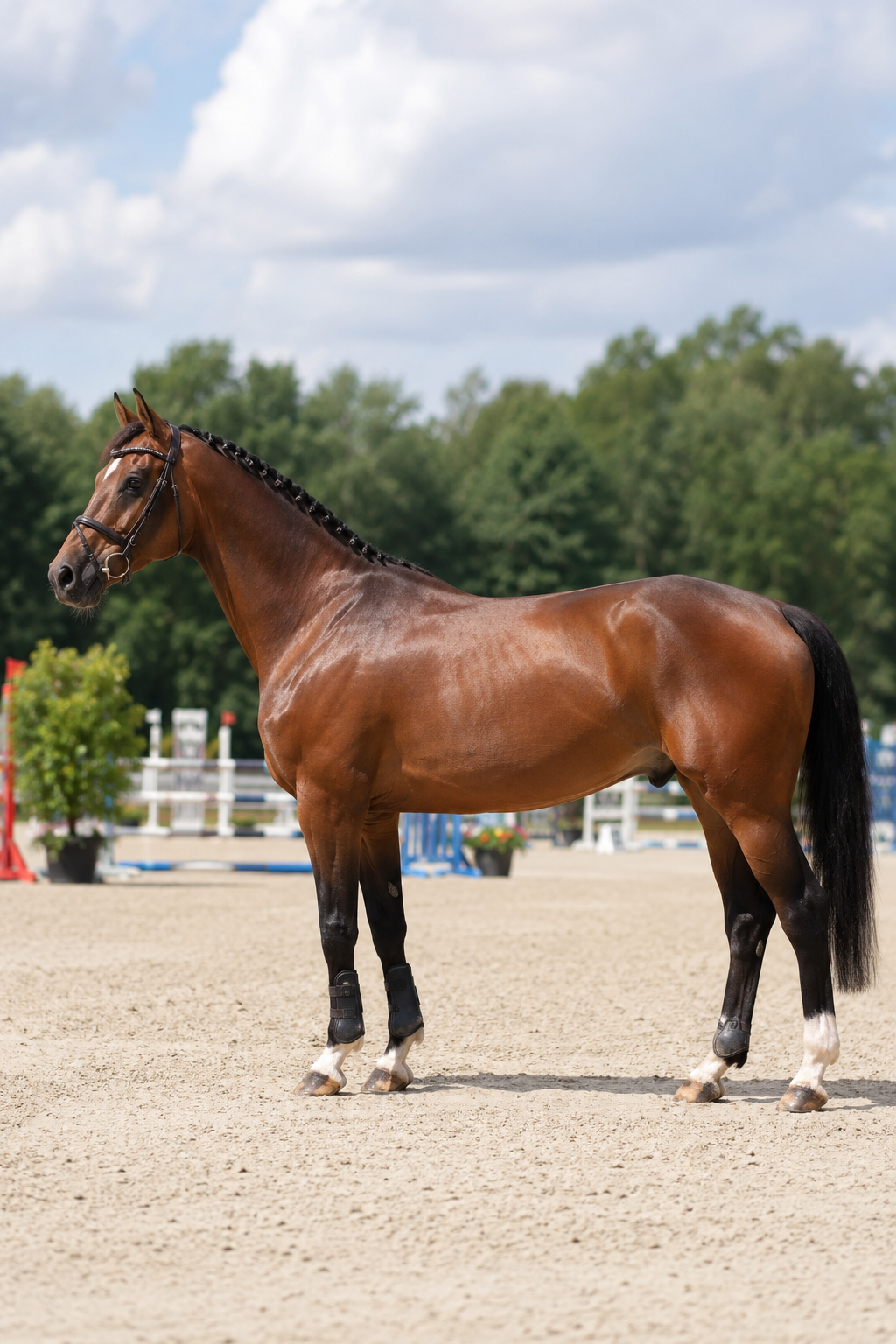 Portrait athlétique d'un cheval de sport Zangersheide bai
